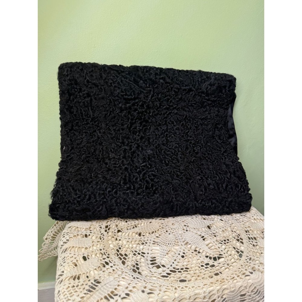 Antique 1920's Curly Black Wool Hand Muff Purse Clutch - Picture 11 of 14